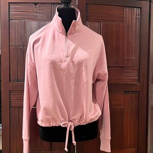Gaiam pullover with zip collar and drawstring, dusty pink, large